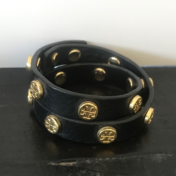 Tory Burch Jewelry - Tory Burch Double Wrap Logo Stud Bracelet - Black